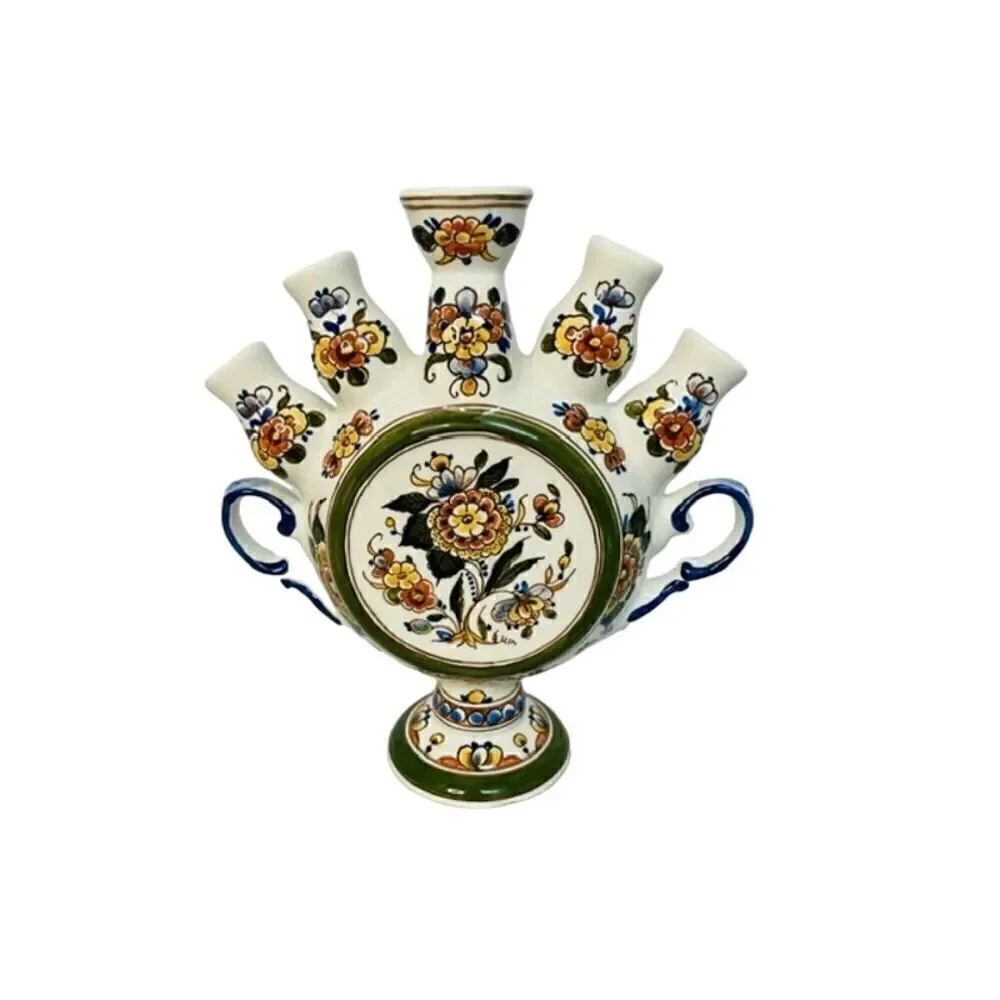 Delft 5 finger tulip vase floral pattern Heinen Fish mark beautiful vintage 8